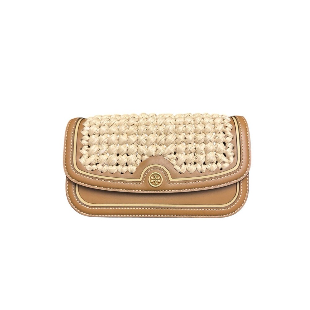 Tory Burch Robinson Raffia Wallet on a Chain Color Natural Retail $498